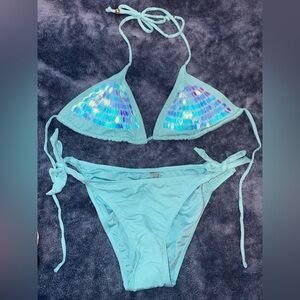 NWOT Nova Swim Aqua Blue Bikini Set with Sequin Detail